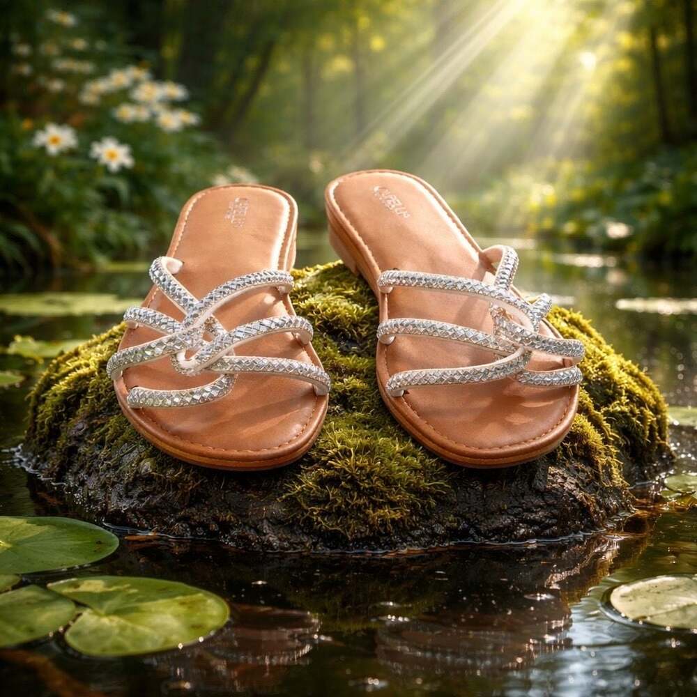 Capelli New York Rhinestone Multi-Strap Flat Slide Sandals